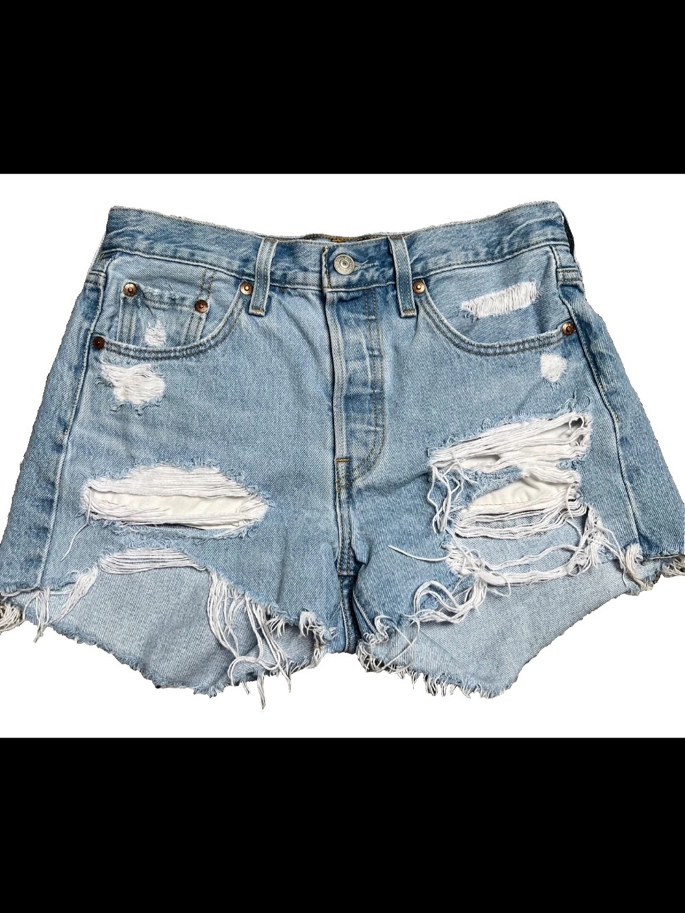 Levi’s Premium 501 Women’s Distressed Cutoff Denim Shorts High Rise Frayed Hem